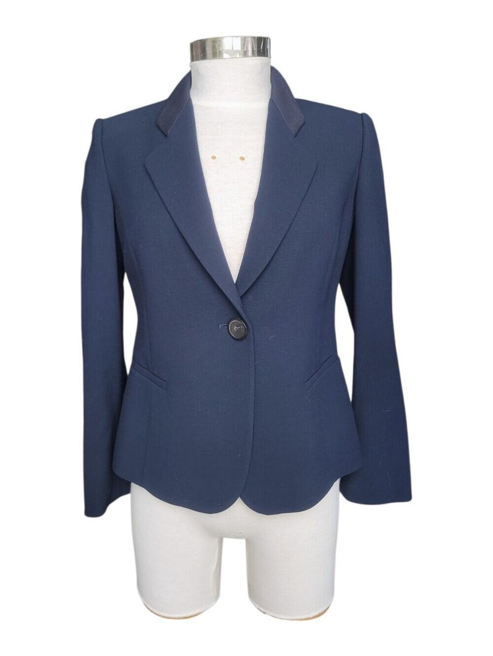 Emporio Armani Womens One Button Wool Blazer Navy Blue Suit Jacket US 42
